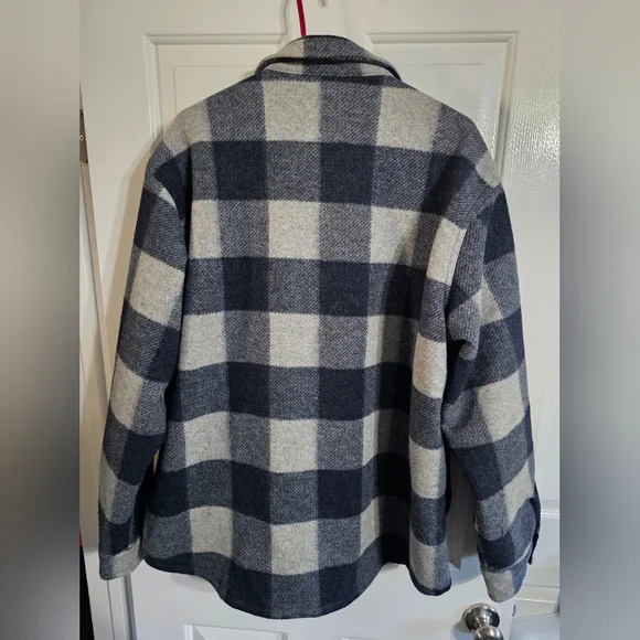 Banana Republic Navy Gray Buffalo Check Shirt Jacket Shacket XL Preppy Classic - Picture 3 of 8